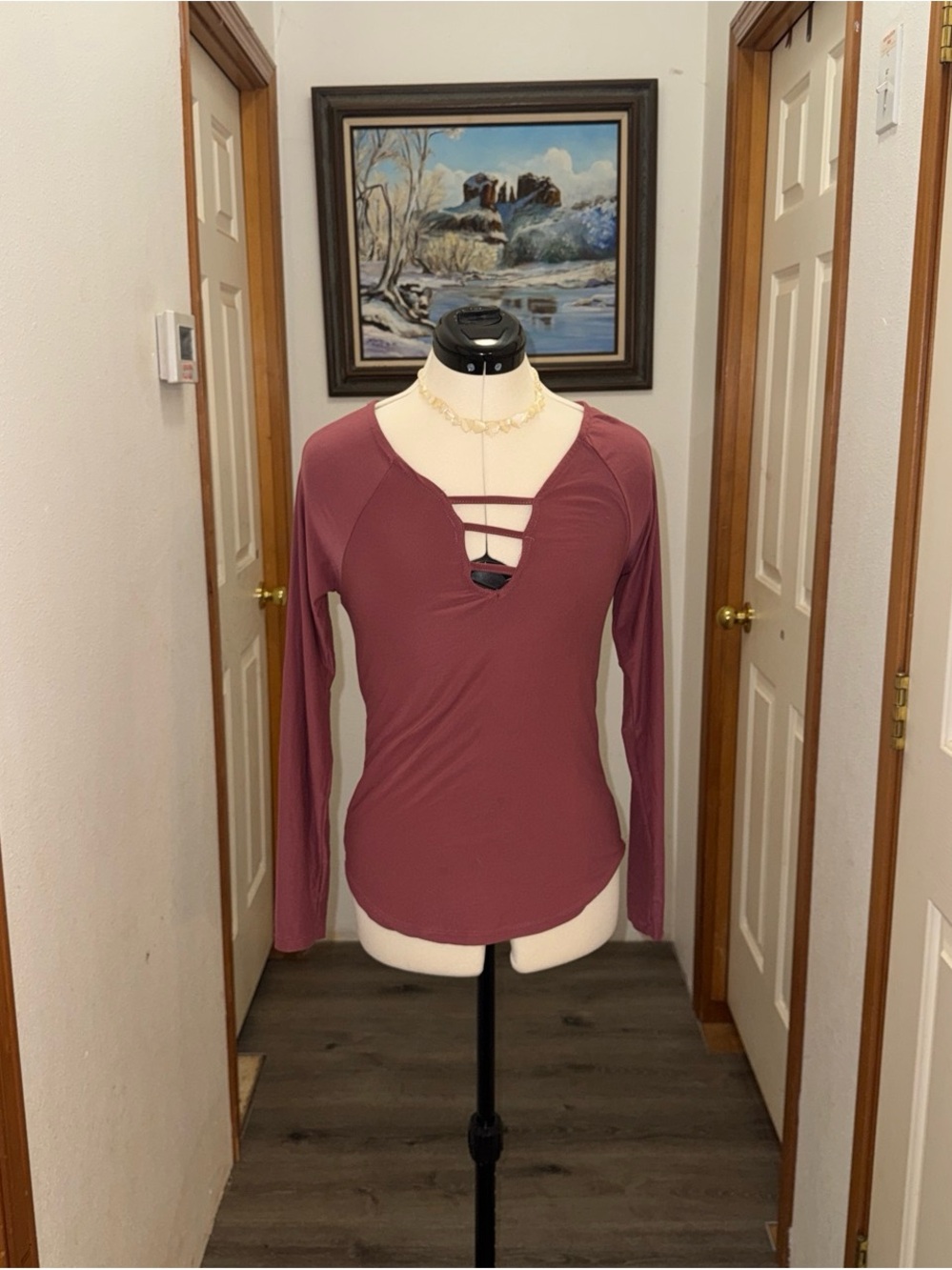eye candy Mauve Strappy V-Neck Long Sleeve Top